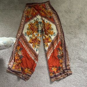 Flying Tomato Orange and Cream Floral Wide-Leg Pants